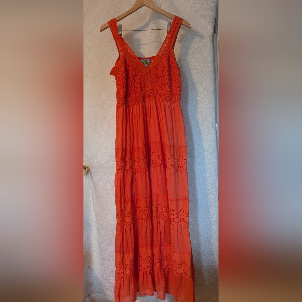 SOL Maxi Sun Dress‎ 100% Cotton Orange